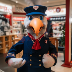 Navy Turkey mascot costume character dressed with a T-Shirt and Bow ties