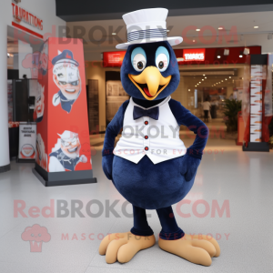 Navy Turkey mascot costume character dressed with a T-Shirt and Bow ties