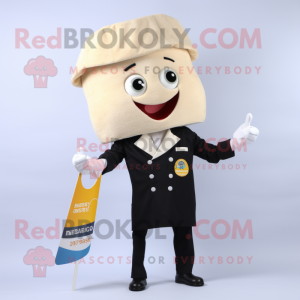 Cream Paella mascot costume character dressed with a Suit Jacket and Ties