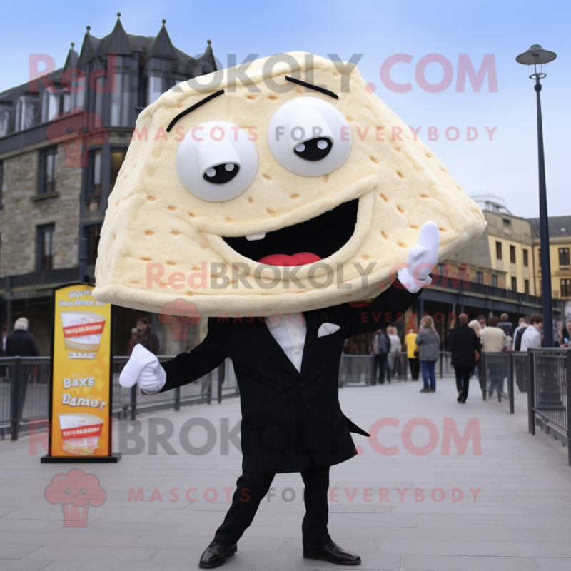 Cream Paella mascot costume character dressed with a Suit Jacket and Ties