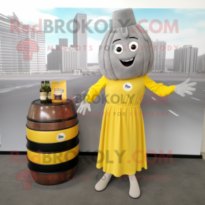 Gray Bottle Of Mustard mascot costume character dressed with a Pleated Skirt and Briefcases