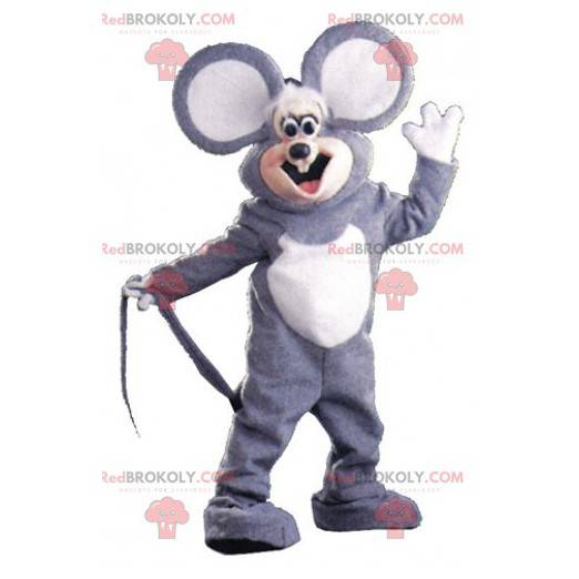 Grå og hvid musemaskot med store ører - Redbrokoly.com