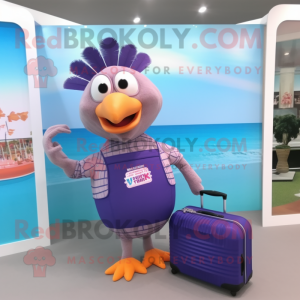 Lavender Turkey mascot costume character dressed with a One-Piece Swimsuit and Briefcases