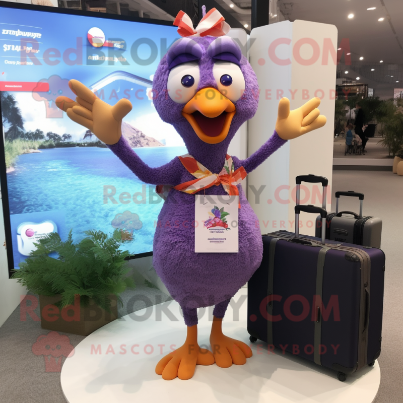 Lavender Turkey mascot costume character dressed with a One-Piece Swimsuit and Briefcases