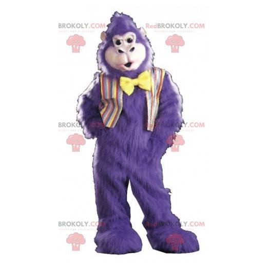 Mascote gorila roxo muito peludo com gravata borboleta -