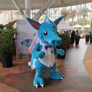 Cyan Triceratops maskot...