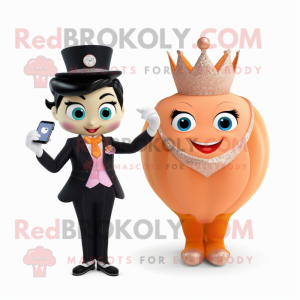 Peach Queen mascot costume character dressed with a Suit Jacket and Smartwatches