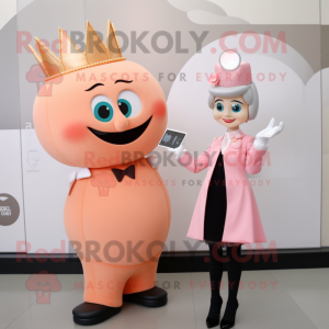 Peach Queen mascot costume character dressed with a Suit Jacket and Smartwatches