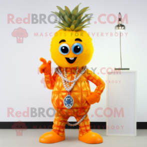 Orange Pineapple mascot costume character dressed with a Capri Pants and Necklaces