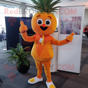 Orange Pineapple mascot costume character dressed with a Capri Pants and Necklaces