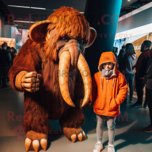 Rust Mammoth mascot costume character dressed with a Hoodie and Watches
