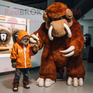 Rust Mammoth mascot costume character dressed with a Hoodie and Watches
