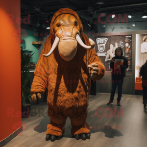 Rust Mammoth mascot costume character dressed with a Hoodie and Watches