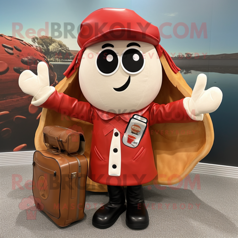 Red Clam Chowder mascot costume character dressed with a Leather Jacket and Handbags