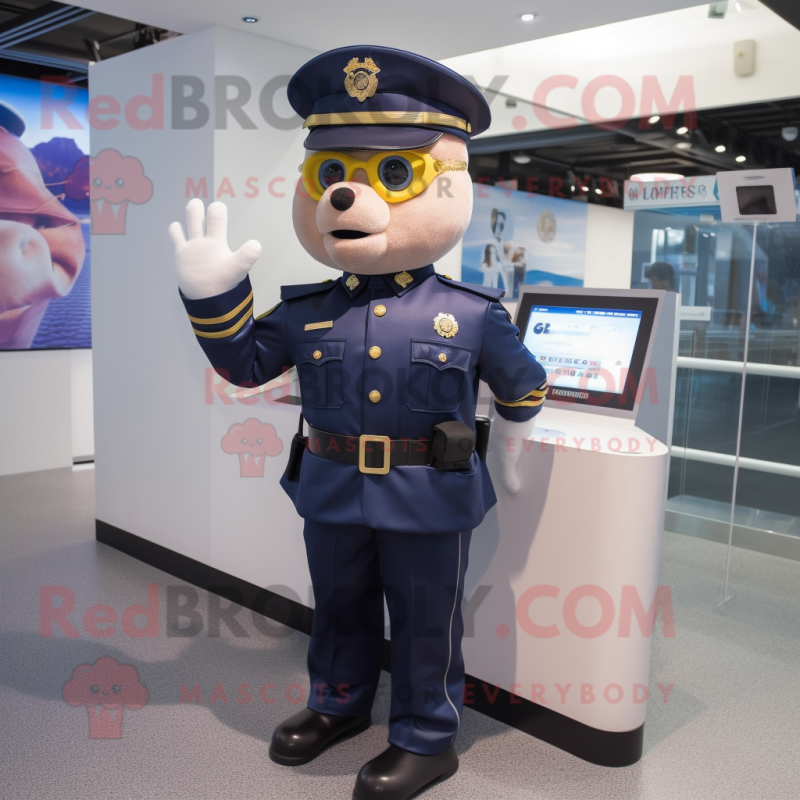 Navy Police Officer mascot costume character dressed with a Bodysuit and Keychains Navy Police Officer mascot costume character dressed with a Bodysuit and Keychains
