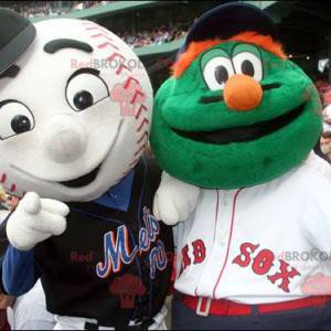 2 mascotte: un mostro verde e una palla da baseball -