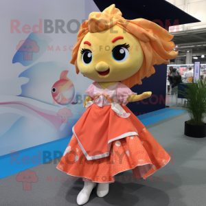 Tan Goldfish mascot costume character dressed with a A-Line Dress and Anklets