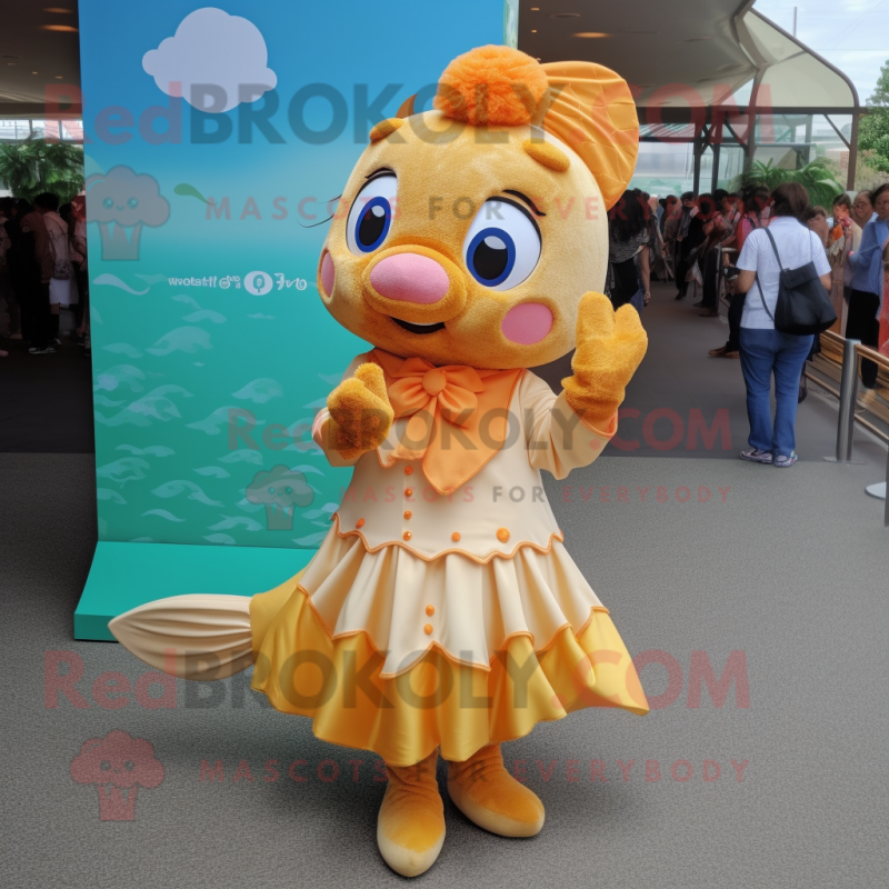 Tan Goldfish mascot costume character dressed with a A-Line Dress and Anklets Tan Goldfish mascot costume character dressed with a A-Line Dress and Anklets