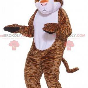 Mascot orange white and black leopard. Feline costume -