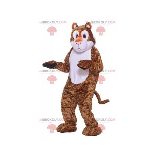 Mascot orange white and black leopard. Feline costume -