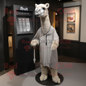 Gray Camel mascot costume character dressed with a Suit Pants and Shawl pins