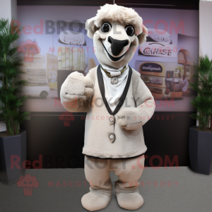 Gray Camel mascot costume character dressed with a Suit Pants and Shawl pins