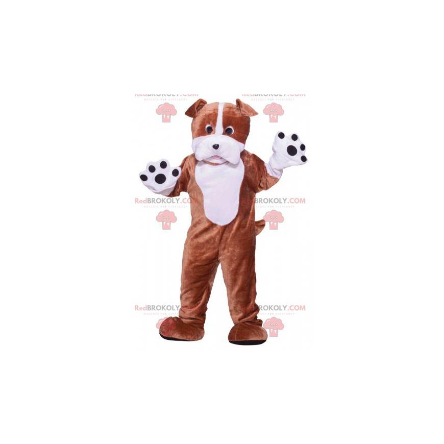 Brązowy i biały pies maskotka. Kostium psa - Redbrokoly.com