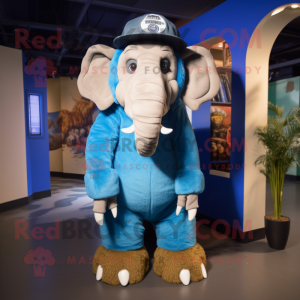 Blue Mammoth mascot costume character dressed with a Cargo Pants and Beanies