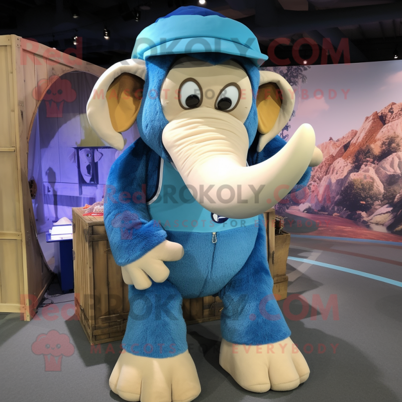 Blue Mammoth mascot costume character dressed with a Cargo Pants and Beanies