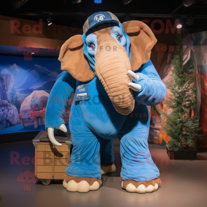 Blue Mammoth mascot costume character dressed with a Cargo Pants and Beanies