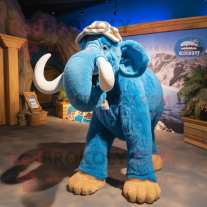Blue Mammoth mascot costume character dressed with a Cargo Pants and Beanies