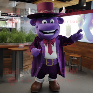 Purple Steak mascot costume character dressed with a Waistcoat and Keychains