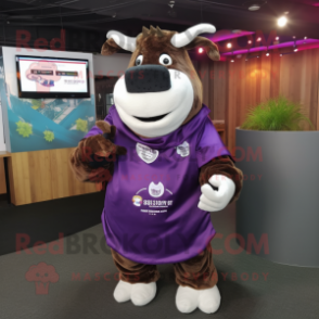 Purple Steak mascot costume character dressed with a Waistcoat and Keychains