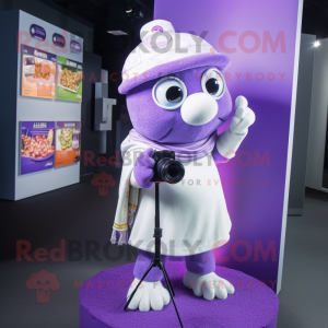 Lavender Camera mascot costume character dressed with a Cover-up and Necklaces