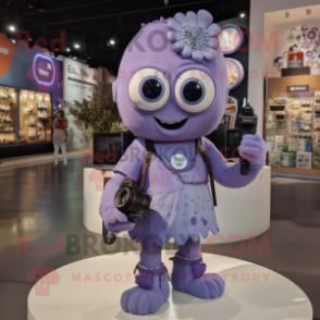 Lavender Camera mascot costume character dressed with a Cover-up and Necklaces