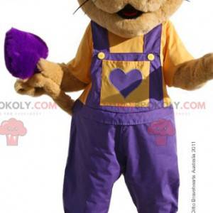 Mascote camundongo marrom com macacão roxo - Redbrokoly.com