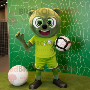 Olive Soccer Goal mascot costume character dressed with a Jumpsuit and Earrings