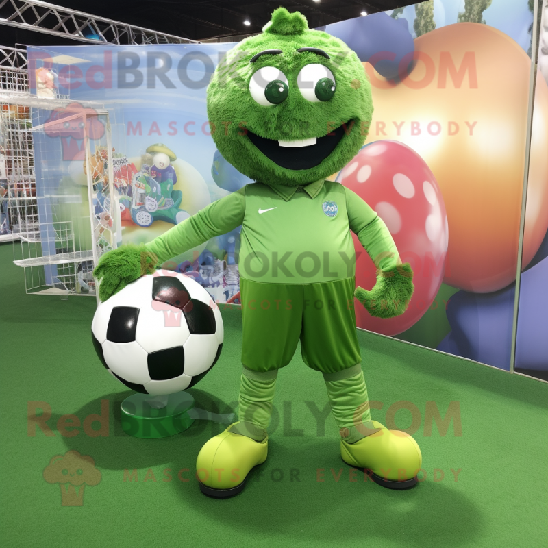 Olive Soccer Goal mascot costume character dressed with a Jumpsuit and Earrings