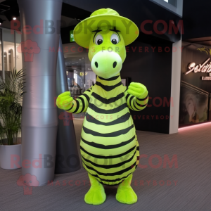 Lime Green Zebra mascot costume character dressed with a Evening Gown and Beanies