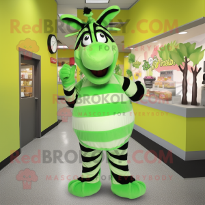 Lime Green Zebra mascot costume character dressed with a Evening Gown and Beanies