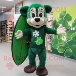 Forest Green Bunch Of Shamrocks mascot costume character dressed with a Board Shorts and Backpacks