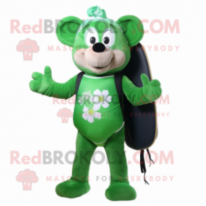 Forest Green Bunch Of Shamrocks mascot costume character dressed with a Board Shorts and Backpacks
