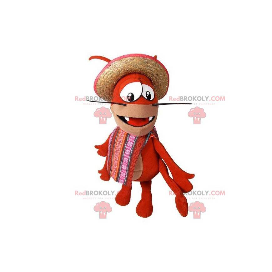 Caranguejo eremita mascote de peixe vermelho com um sombrero -