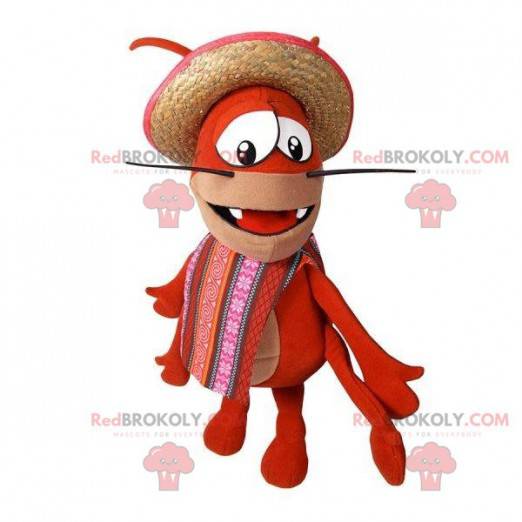 Mascotte heremietkreeft rode vis met een sombrero -