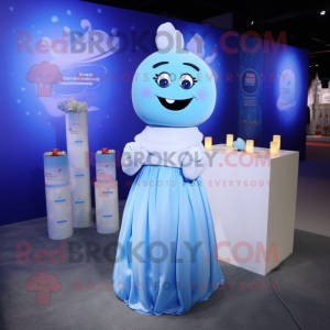 Blue Scented Candle mascot costume character dressed with a Wedding Dress and Bracelets