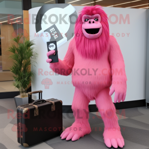 Pink Sasquatch mascot costume character dressed with a Sheath Dress and Briefcases