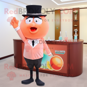 Peach Attorney mascot costume character dressed with a Cocktail Dress and Coin purses