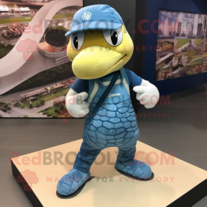 Blue Python mascot costume character dressed with a Cargo Shorts and Beanies