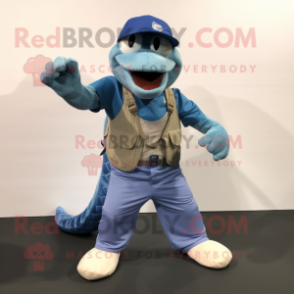 Blue Python mascot costume character dressed with a Cargo Shorts and Beanies