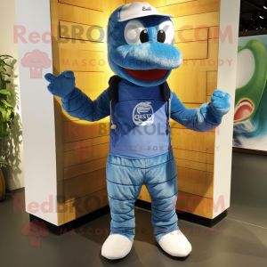 Blue Python mascot costume character dressed with a Cargo Shorts and Beanies